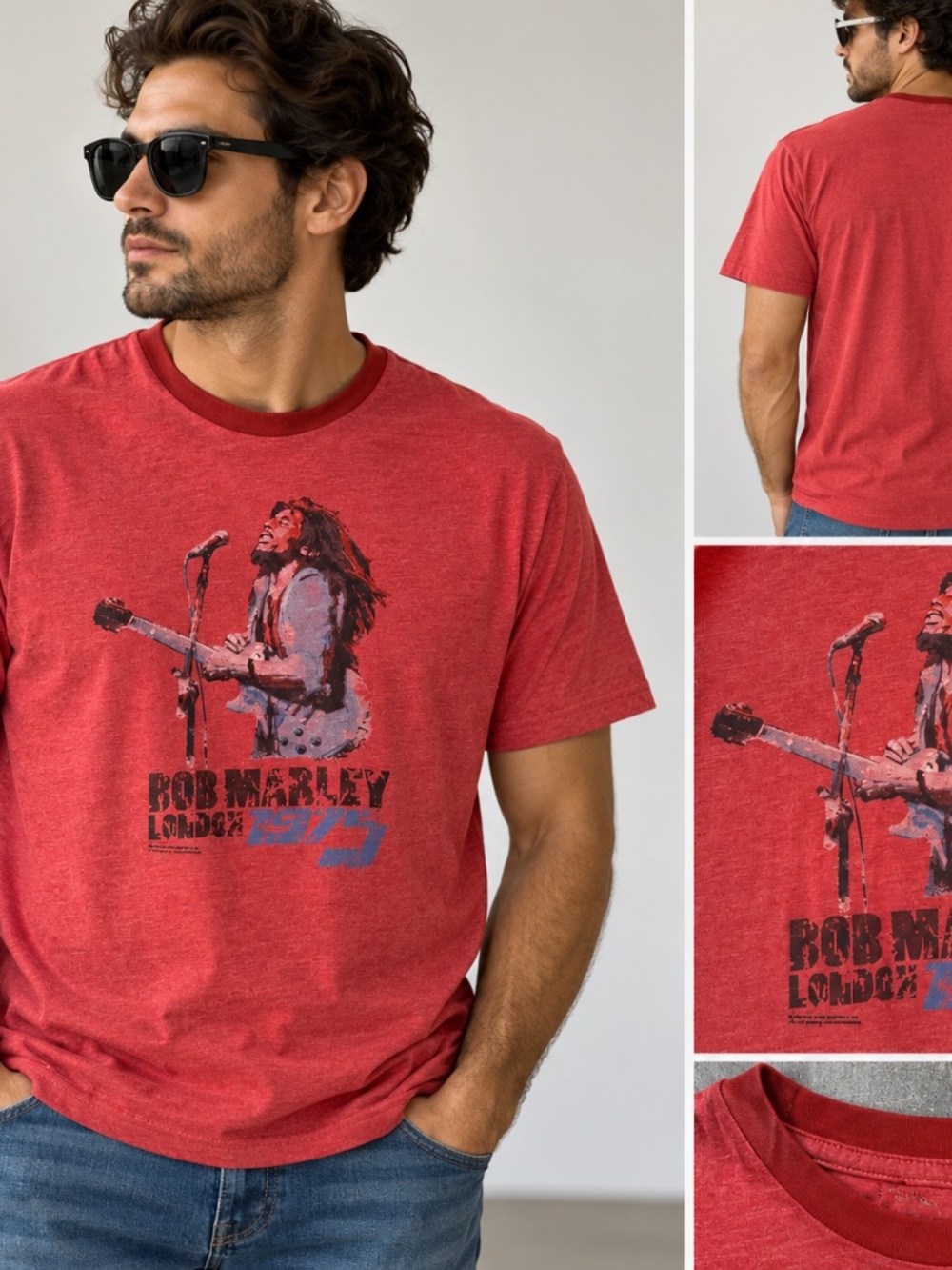 Zion Vintage Bob Marley London 1977 Graphic T-Shirt Made in USA Red Size L